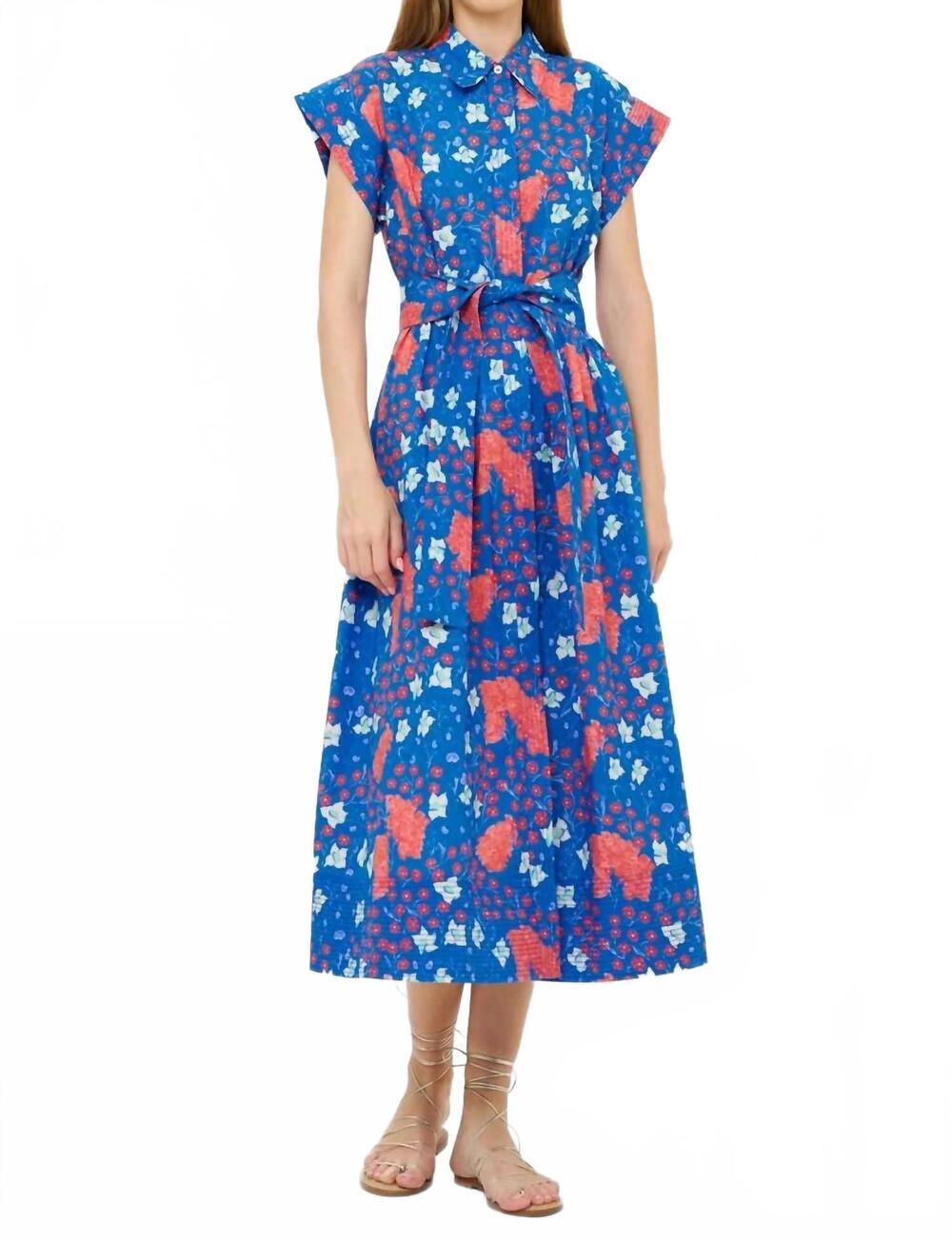 NEW OLIPHANT belted shirt dress in fleur blue